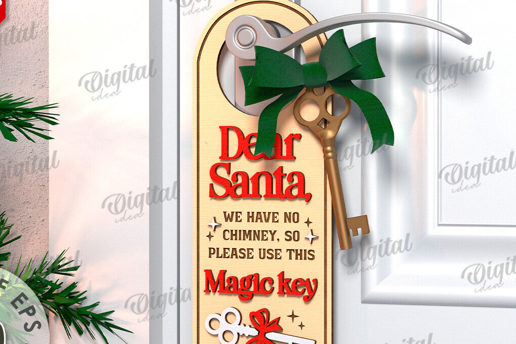 Σετ των 2 Intra απο ξύλο plywood 3mm-4mm πάχος Χριστουγεννιάτικη κρεμάστρα πόρτας σχέδιο κοπής με λέιζερ Δίασταση 15x15 cm INTRAFABR-108453459