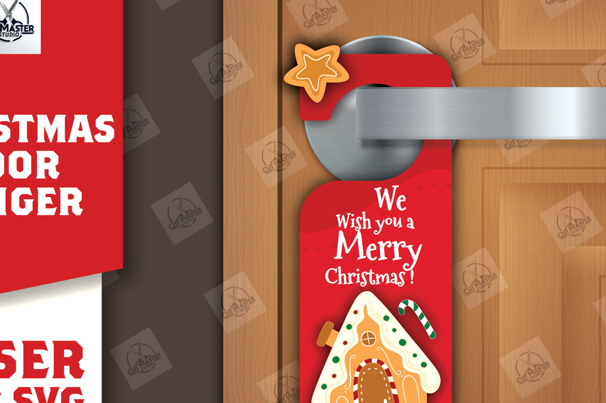 Σετ των 2 Intra απο ξύλο plywood 3mm-4mm πάχος Χριστουγεννιάτικη κρεμάστρα πόρτας Δίασταση 15x15 cm INTRAFABR-110858403