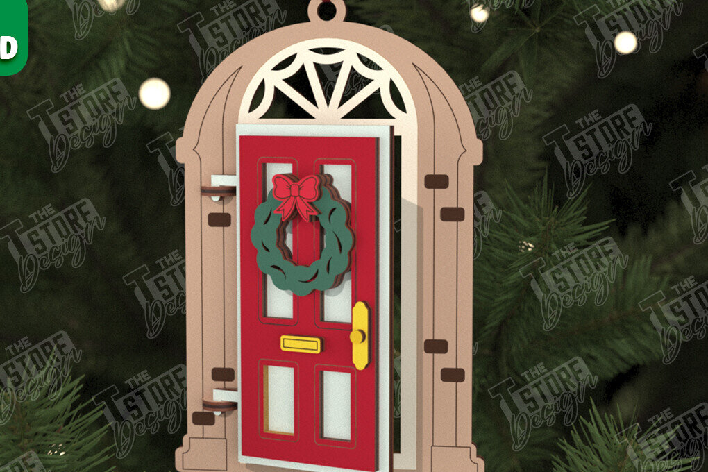 Σετ των 3 Intra απο ξύλο plywood 3mm-4mm πάχος Χριστουγεννιάτικη Πόρτα | Διακοπές | Πρωτοχρονιά |CNC Δίασταση 15x15 cm INTRAFABR-106189809