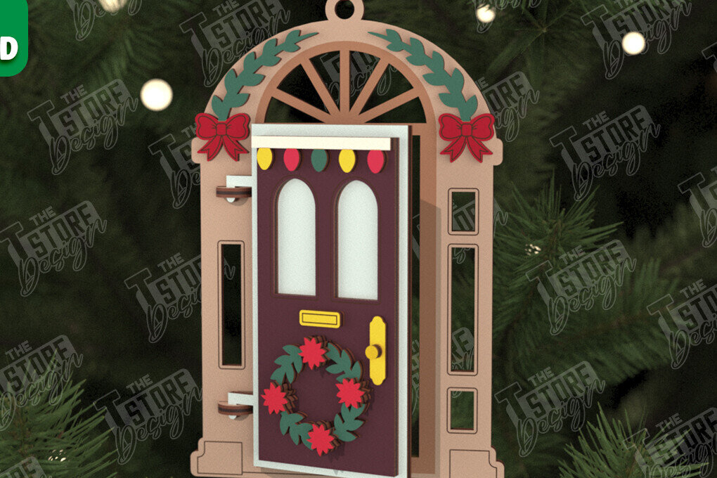 Σετ των 2 Intra απο ξύλο plywood 3mm-4mm πάχος Χριστουγεννιάτικη Πόρτα | Διακοπές | Πρωτοχρονιά |CNC Δίασταση 15x15 cm INTRAFABR-106189814