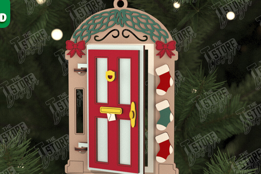 Σετ των 2 Intra απο ξύλο plywood 3mm-4mm πάχος Χριστουγεννιάτικη Πόρτα | Διακοπές | Πρωτοχρονιά |CNC Δίασταση 15x15 cm INTRAFABR-106189818