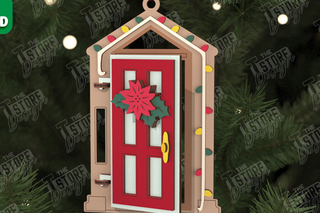 Σετ των 2 Intra απο ξύλο plywood 3mm-4mm πάχος Χριστουγεννιάτικη Πόρτα | Διακοπές | Πρωτοχρονιά |CNC Δίασταση 15x15 cm INTRAFABR-106189824