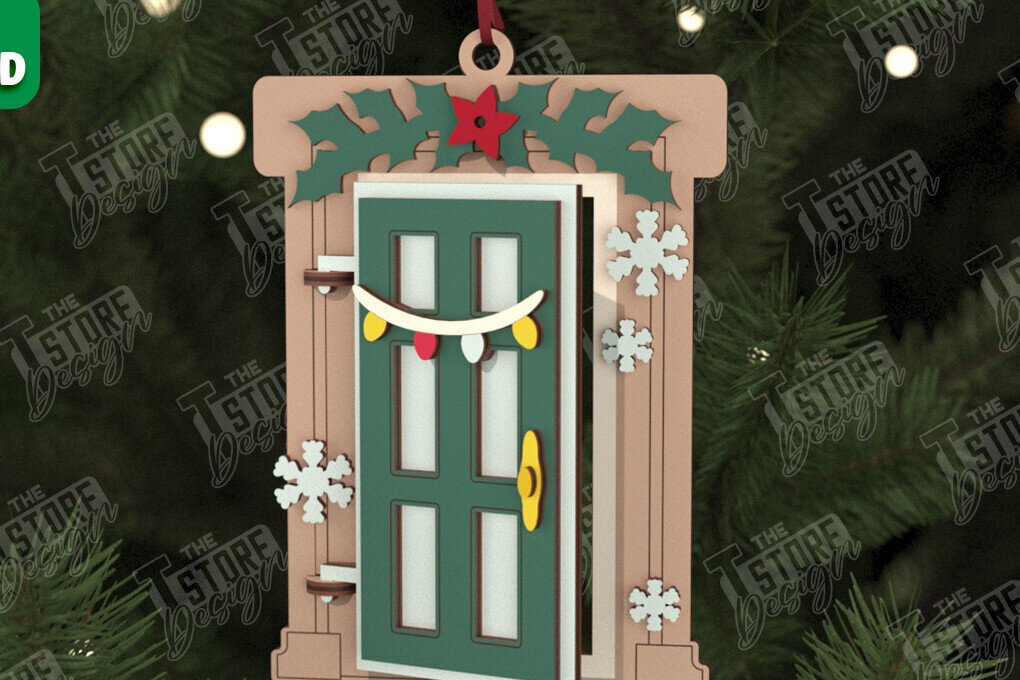 Σετ των 2 Intra απο ξύλο plywood 3mm-4mm πάχος Χριστουγεννιάτικη Πόρτα | Διακοπές | Πρωτοχρονιά |CNC Δίασταση 15x15 cm INTRAFABR-106189829