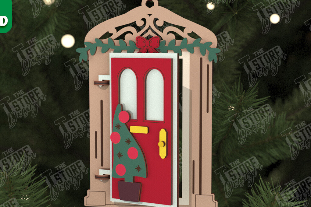 Σετ των 2 Intra απο ξύλο plywood 3mm-4mm πάχος Χριστουγεννιάτικη Πόρτα | Διακοπές | Πρωτοχρονιά |CNC Δίασταση 15x15 cm INTRAFABR-106189832