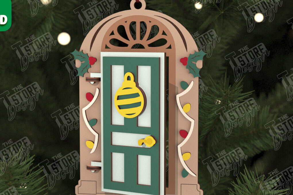 Σετ των 3 Intra απο ξύλο plywood 3mm-4mm πάχος Χριστουγεννιάτικη Πόρτα | Διακοπές | Πρωτοχρονιά |CNC Δίασταση 15x15 cm INTRAFABR-106189835