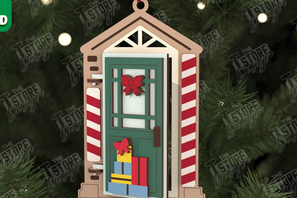 Σετ των 2 Intra απο ξύλο plywood 3mm-4mm πάχος Χριστουγεννιάτικη Πόρτα | Διακοπές | Πρωτοχρονιά |CNC Δίασταση 15x15 cm INTRAFABR-106189802