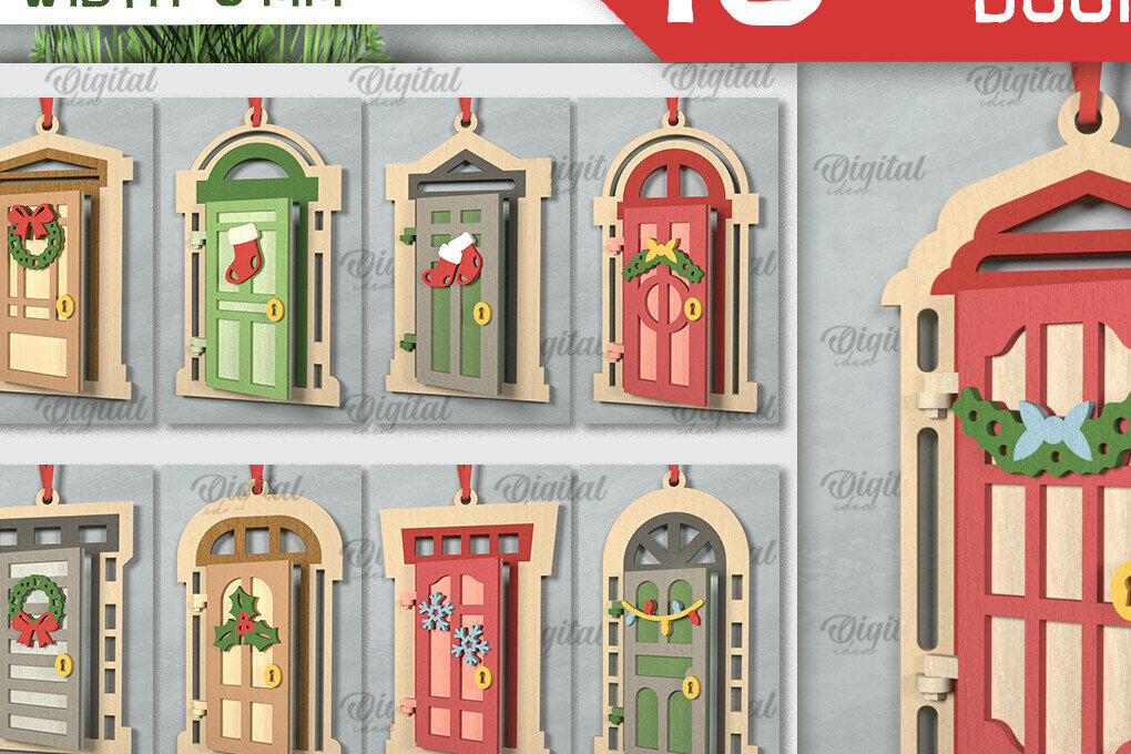 Σετ των 3 Intra απο ξύλο plywood 3mm-4mm πάχος Χριστουγεννιάτικα στολίδια πόρτας  Δίασταση 3x3 cm INTRAFABR-102529485