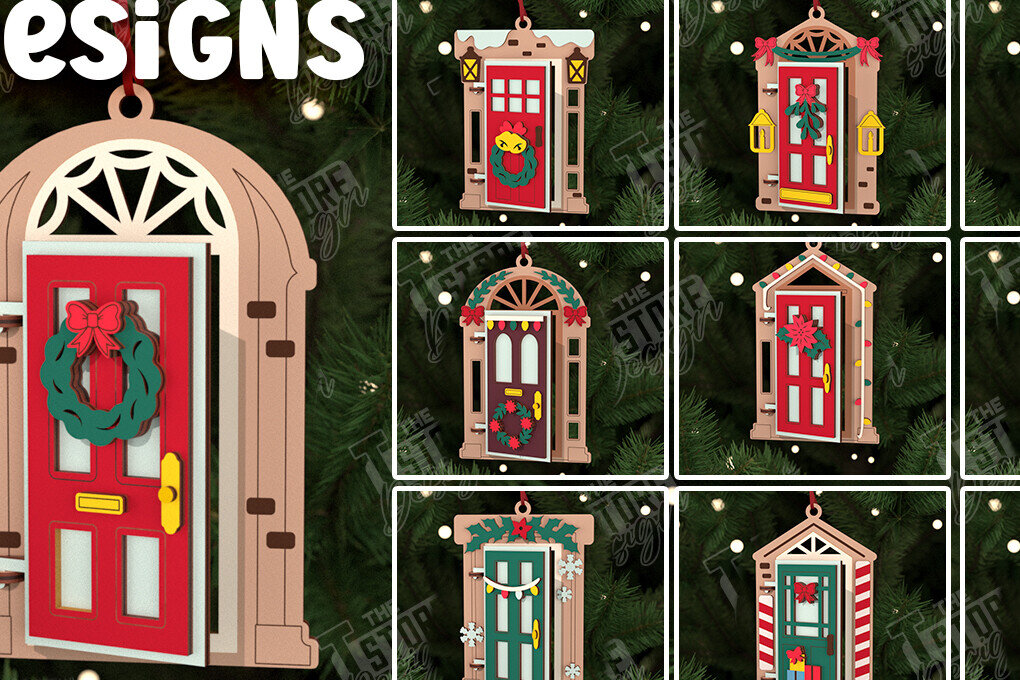 Σετ των 2 Intra απο ξύλο plywood 3mm-4mm πάχος Χριστουγεννιάτικων Πόρτων | Διακοπές | CNC Δίασταση 15x15 cm INTRAFABR-106190053