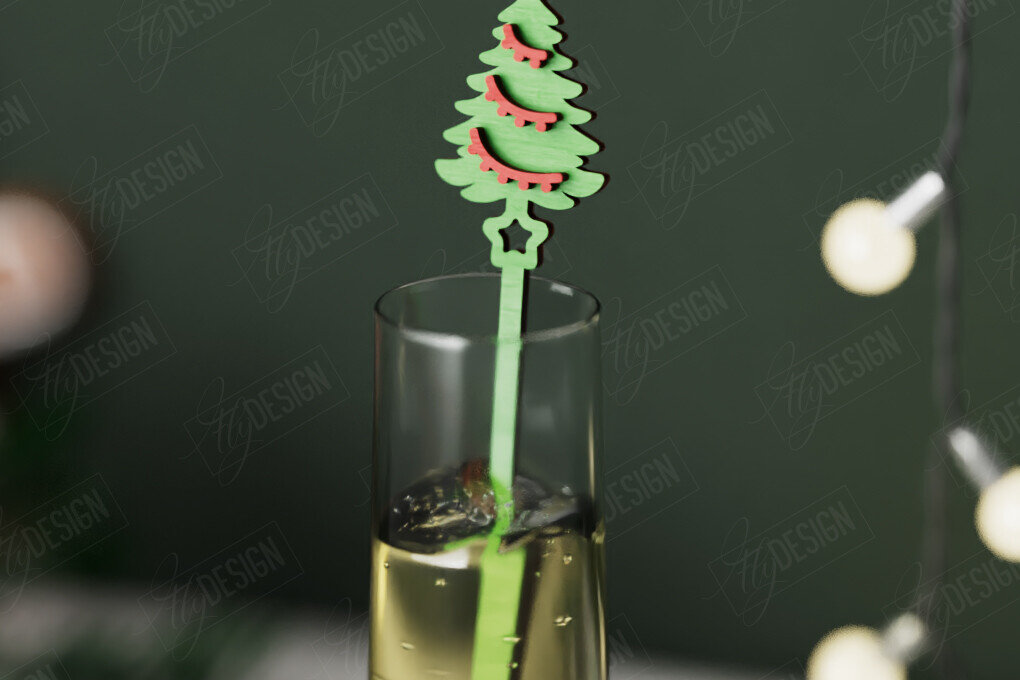 Σετ των 2 Intra απο ξύλο plywood 3mm-4mm πάχος Αναδευτήρας Χριστουγέννων | Μαρκαδόροι ποτών Δίασταση 15x15 cm INTRAFABR-106465808