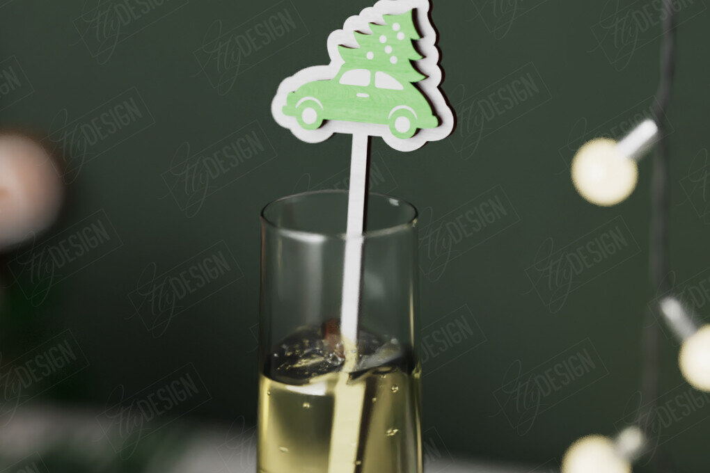 Σετ των 2 Intra απο ξύλο plywood 3mm-4mm πάχος Αναδευτήρας Χριστουγέννων | Μαρκαδόροι ποτών Δίασταση 15x15 cm INTRAFABR-106465812