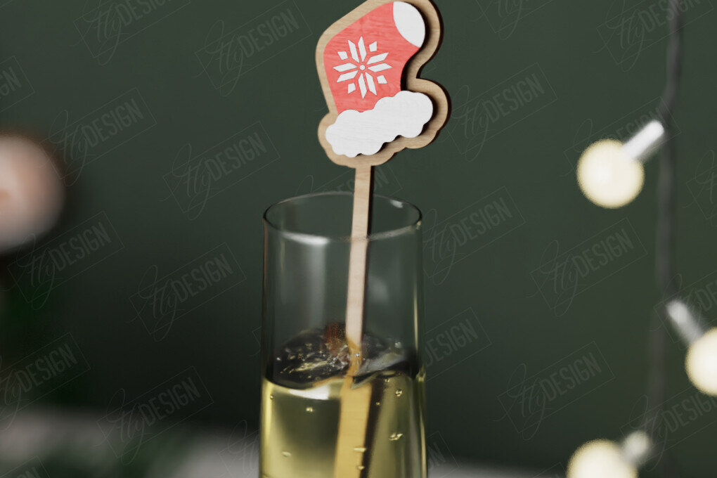 Σετ των 2 Intra απο ξύλο plywood 3mm-4mm πάχος Αναδευτήρας Χριστουγέννων | Μαρκαδόροι ποτών Δίασταση 15x15 cm INTRAFABR-106465819