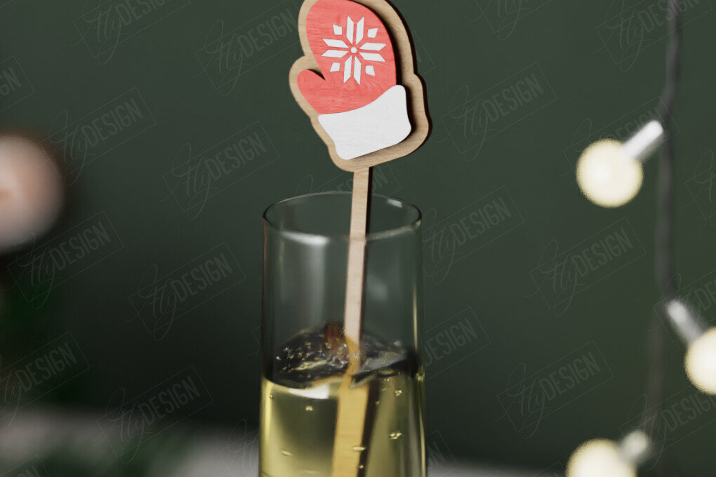 Σετ των 2 Intra απο ξύλο plywood 3mm-4mm πάχος Αναδευτήρας Χριστουγέννων | Μαρκαδόροι ποτών Δίασταση 15x15 cm INTRAFABR-106465824