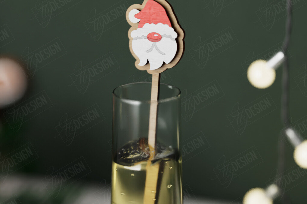 Σετ των 2 Intra απο ξύλο plywood 3mm-4mm πάχος Αναδευτήρας Χριστουγέννων | Μαρκαδόροι ποτών Δίασταση 15x15 cm INTRAFABR-106465830