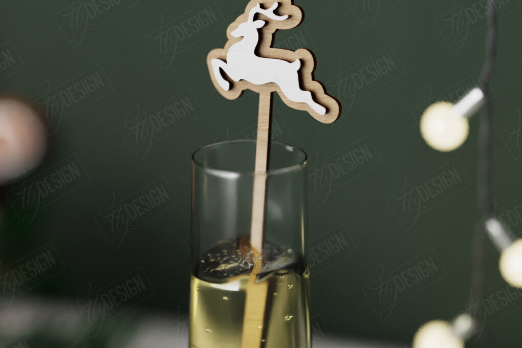 Σετ των 2 Intra απο ξύλο plywood 3mm-4mm πάχος Αναδευτήρας Χριστουγέννων | Μαρκαδόροι ποτών Δίασταση 15x15 cm INTRAFABR-106465845