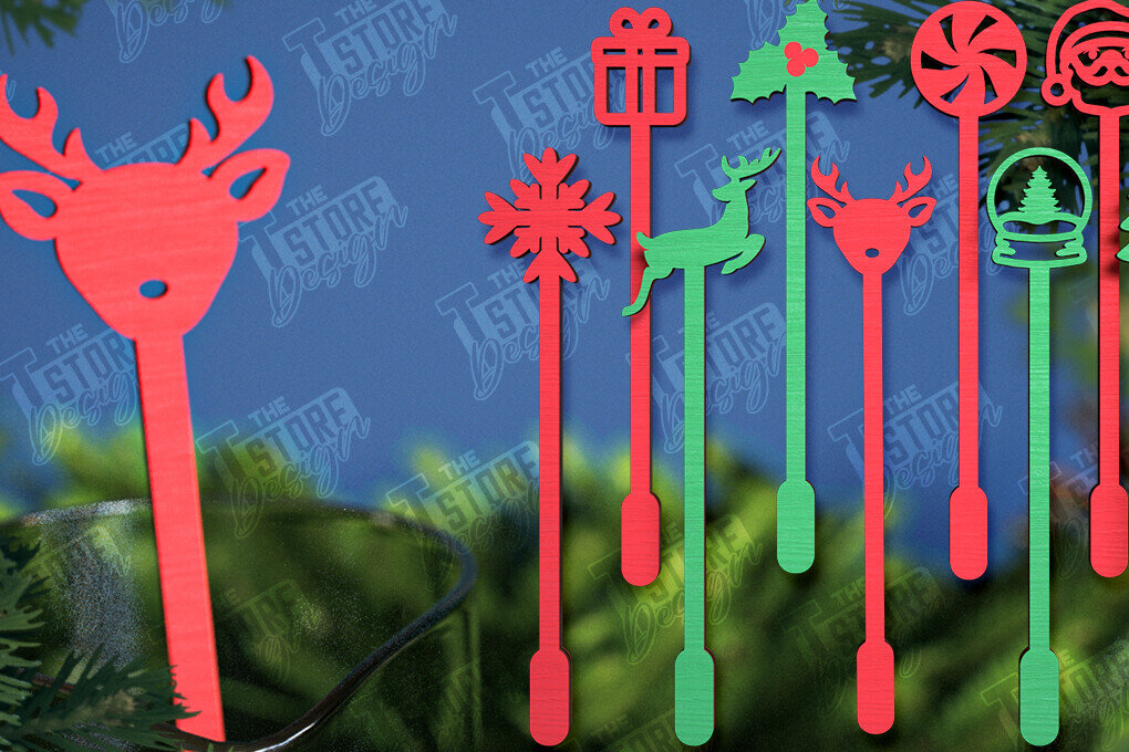 Σετ των 2 Intra απο ξύλο plywood 3mm-4mm πάχος Αναδευτήρες Χριστουγέννων | CNC Δίασταση 15x15 cm INTRAFABR-107022315