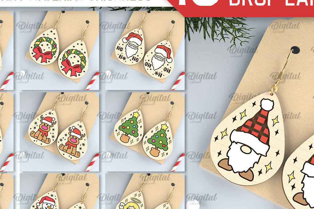 Σετ των 3 Intra απο ξύλο plywood 3mm-4mm πάχος Χριστουγεννιάτικα σκουλαρίκια με λέιζερ κομμένα δέσμη Δίασταση 3x3 cm INTRAFABR-102965270