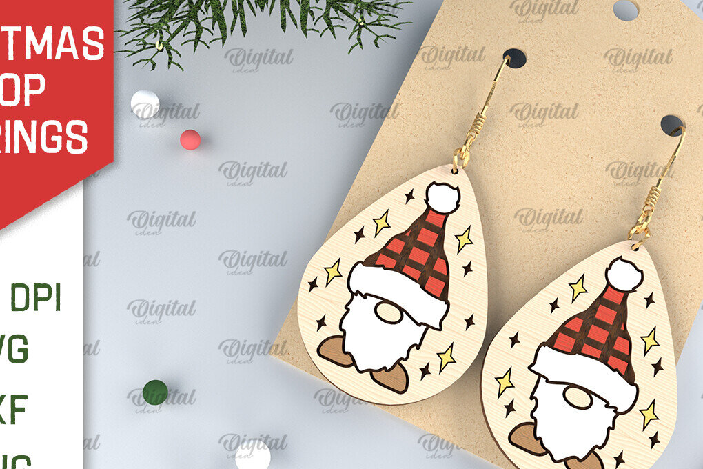 Σετ των 3 Intra απο ξύλο plywood 3mm-4mm πάχος Χριστουγεννιάτικα σκουλαρίκια σταγόνας Σχέδιο κοπής με λέιζερ Δίασταση 3x3 cm INTRAFABR-102963666