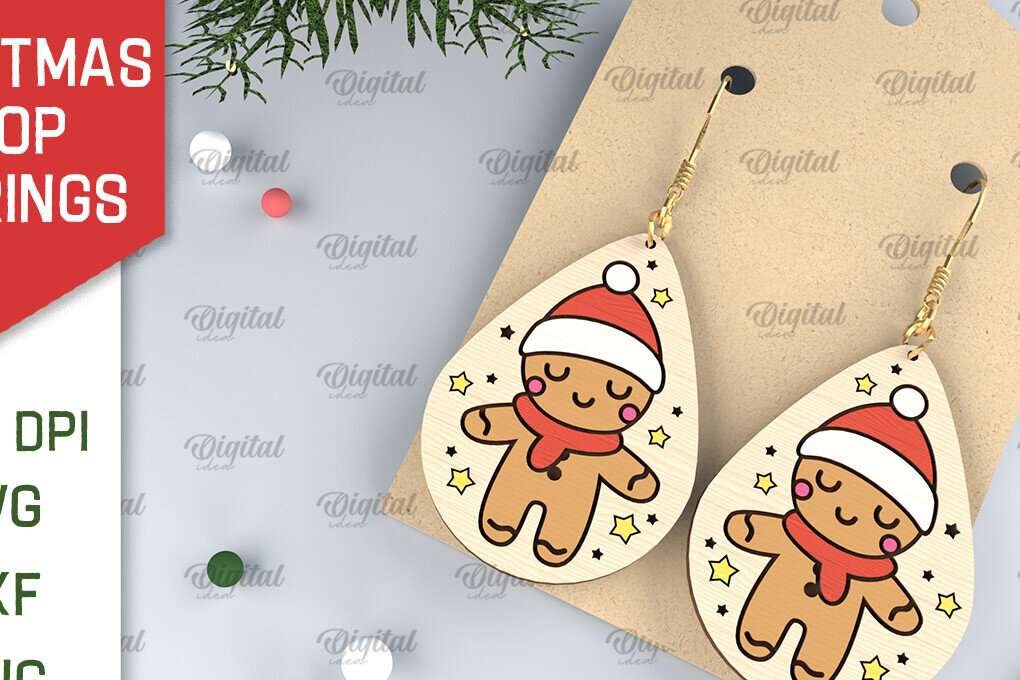 Σετ των 3 Intra απο ξύλο plywood 3mm-4mm πάχος Χριστουγεννιάτικα σκουλαρίκια σταγόνας Σχέδιο κοπής με λέιζερ Δίασταση 3x3 cm INTRAFABR-102963344