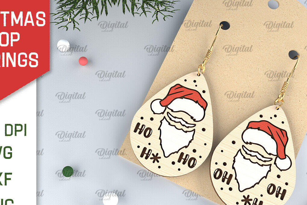 Σετ των 3 Intra απο ξύλο plywood 3mm-4mm πάχος Χριστουγεννιάτικα σκουλαρίκια σταγόνας Σχέδιο κοπής με λέιζερ Δίασταση 3x3 cm INTRAFABR-102963372