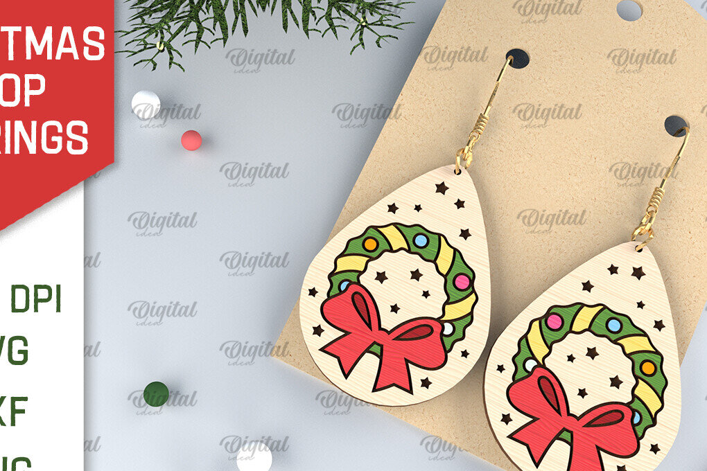 Σετ των 3 Intra απο ξύλο plywood 3mm-4mm πάχος Χριστουγεννιάτικα σκουλαρίκια σταγόνας Σχέδιο κοπής με λέιζερ Δίασταση 3x3 cm INTRAFABR-102963399