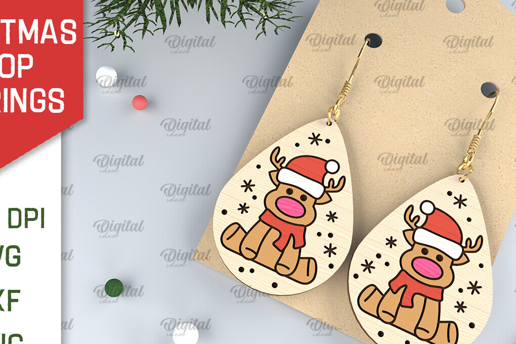 Σετ των 3 Intra απο ξύλο plywood 3mm-4mm πάχος Χριστουγεννιάτικα σκουλαρίκια σταγόνας Σχέδιο κοπής με λέιζερ Δίασταση 3x3 cm INTRAFABR-102963450