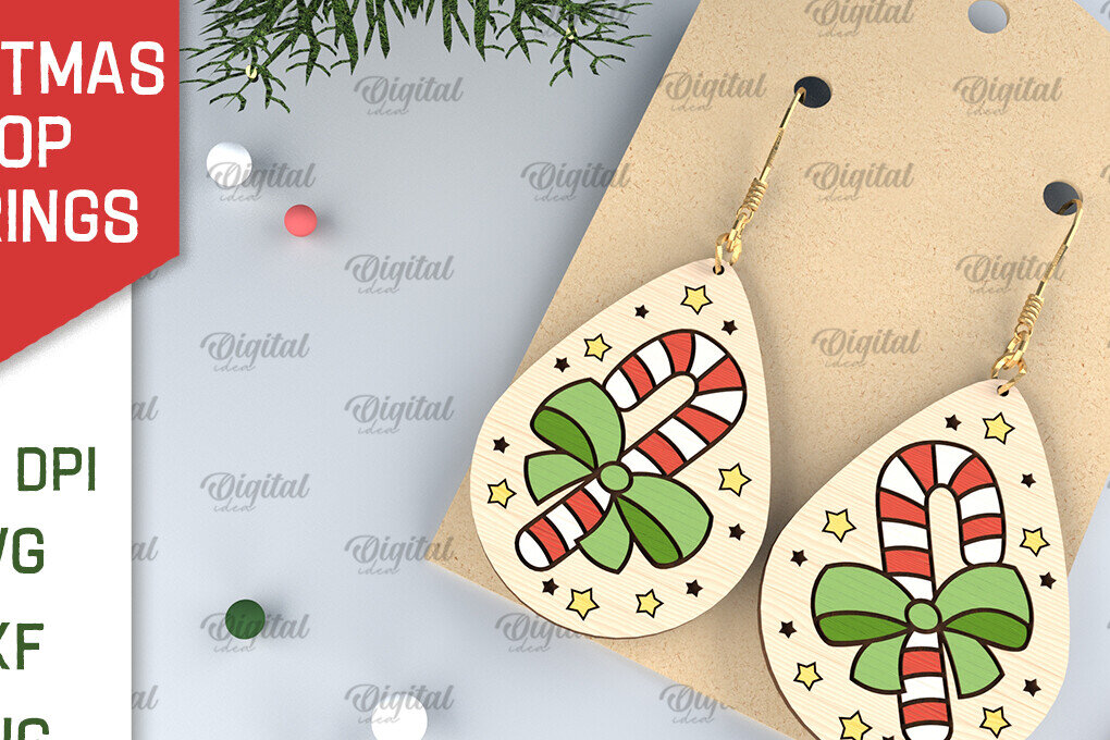 Σετ των 3 Intra απο ξύλο plywood 3mm-4mm πάχος Χριστουγεννιάτικα σκουλαρίκια σταγόνας Σχέδιο κοπής με λέιζερ Δίασταση 3x3 cm INTRAFABR-102963480