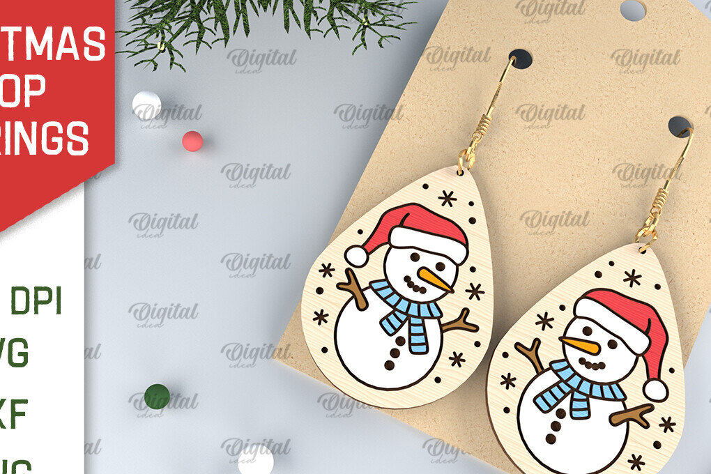 Σετ των 3 Intra απο ξύλο plywood 3mm-4mm πάχος Χριστουγεννιάτικα σκουλαρίκια σταγόνας Σχέδιο κοπής με λέιζερ Δίασταση 3x3 cm INTRAFABR-102963530