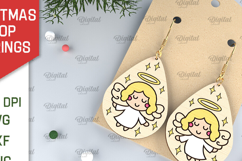 Σετ των 3 Intra απο ξύλο plywood 3mm-4mm πάχος Χριστουγεννιάτικα σκουλαρίκια σταγόνας Σχέδιο κοπής με λέιζερ Δίασταση 3x3 cm INTRAFABR-102963593