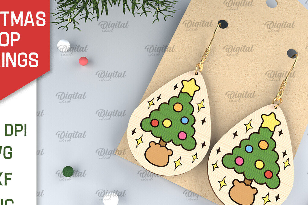 Σετ των 3 Intra απο ξύλο plywood 3mm-4mm πάχος Χριστουγεννιάτικα σκουλαρίκια σταγόνας Σχέδιο κοπής με λέιζερ Δίασταση 3x3 cm INTRAFABR-102963283