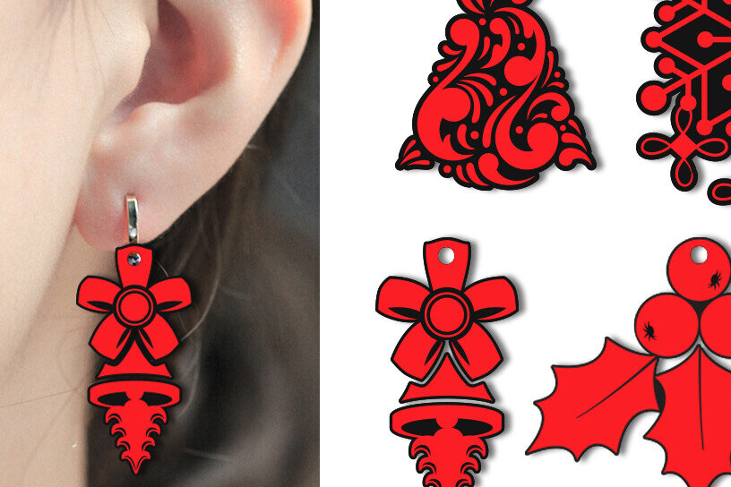 Σετ των 2 Intra απο ξύλο plywood 3mm-4mm πάχος με σχέδια για χριστουγεννιάτικα σκουλαρίκια Δίασταση 15x18 cm INTRAFABR-90814363