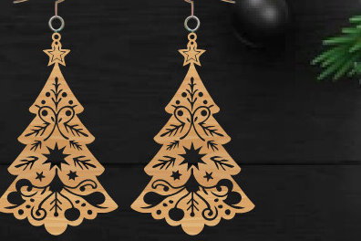 Σετ των 3 Intra απο ξύλο plywood 3mm-4mm πάχος κοπής με λέιζερ Χριστουγεννιάτικο σκουλαρίκι Δίασταση 3x3 cm INTRAFABR-111323941