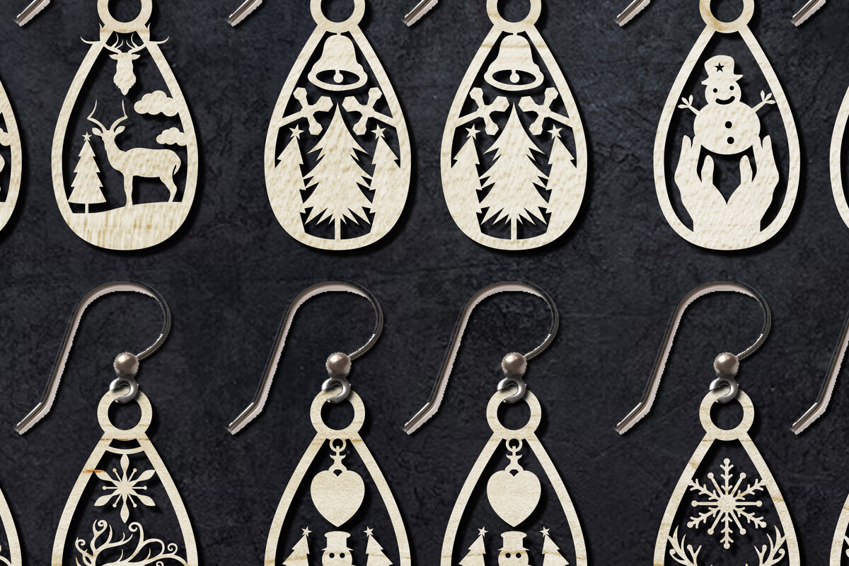 Σετ των 3 Intra απο ξύλο plywood 3mm-4mm πάχος Χριστουγεννιάτικο Σκουλαρίκι Δίασταση 3x3 cm INTRAFABR-106322644