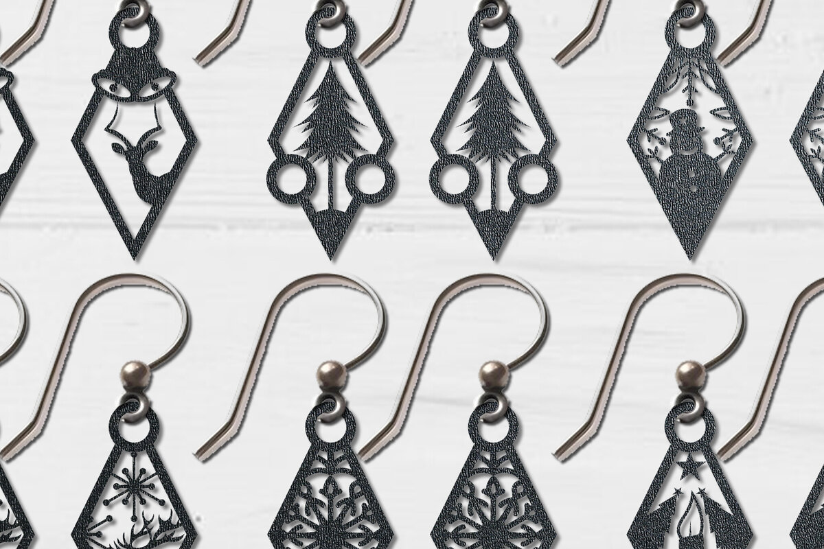 Σετ των 3 Intra απο ξύλο plywood 3mm-4mm πάχος Χριστουγεννιάτικο Σκουλαρίκι Δίασταση 3x3 cm INTRAFABR-106322648