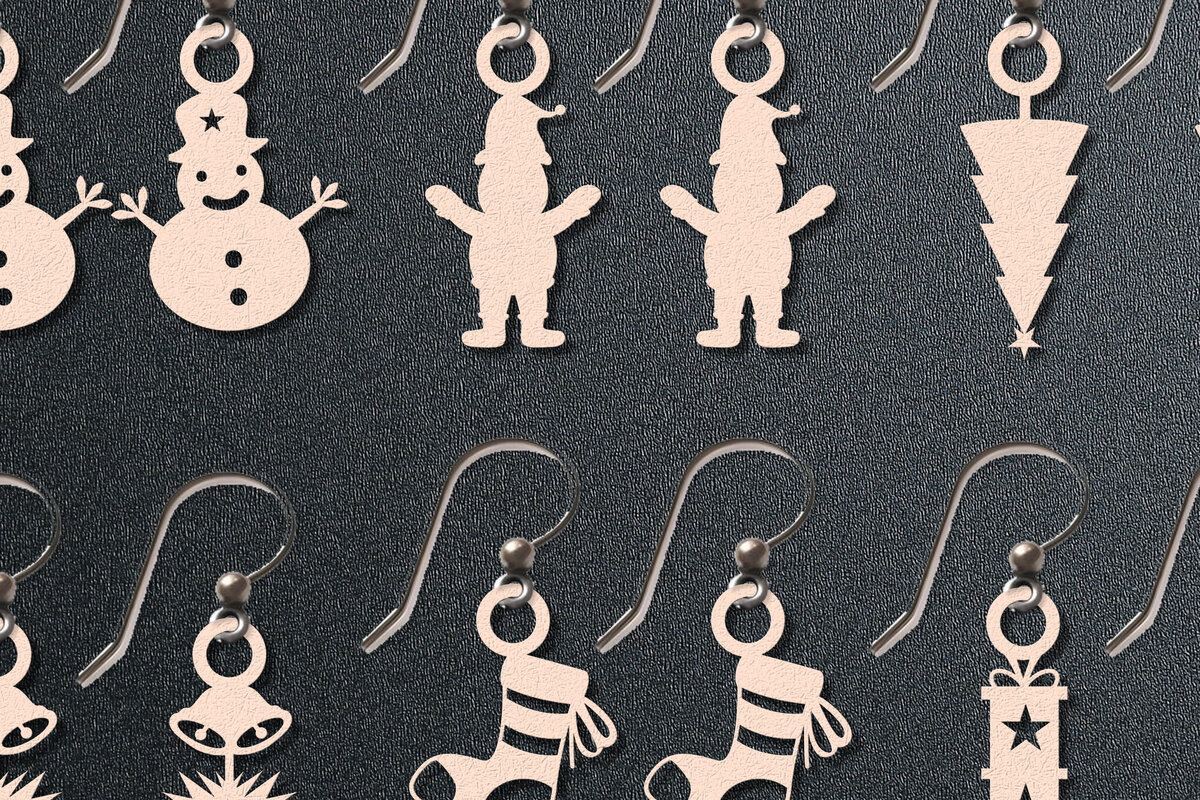 Σετ των 3 Intra απο ξύλο plywood 3mm-4mm πάχος Χριστουγεννιάτικο Σκουλαρίκι Δίασταση 3x3 cm INTRAFABR-106322654