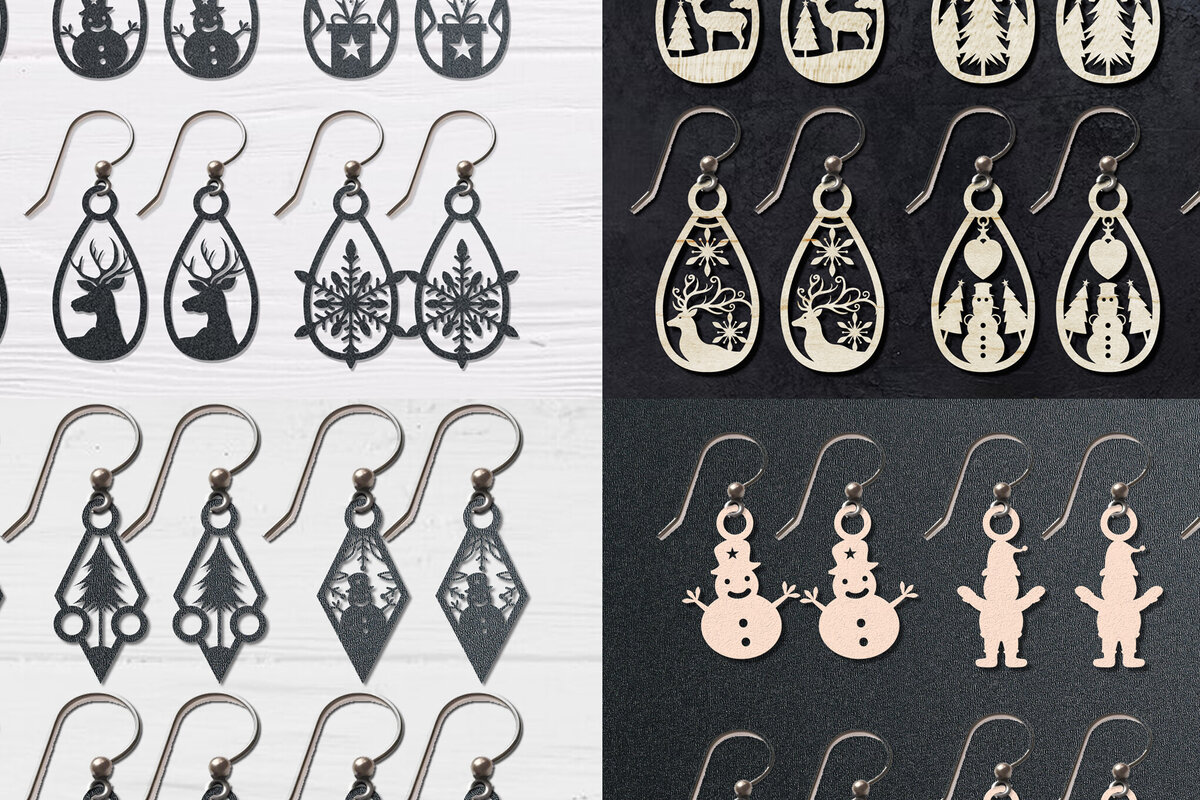 Σετ των 3 Intra απο ξύλο plywood 3mm-4mm πάχος Χριστουγεννιάτικο Σκουλαρίκι Δίασταση 3x3 cm INTRAFABR-106363321