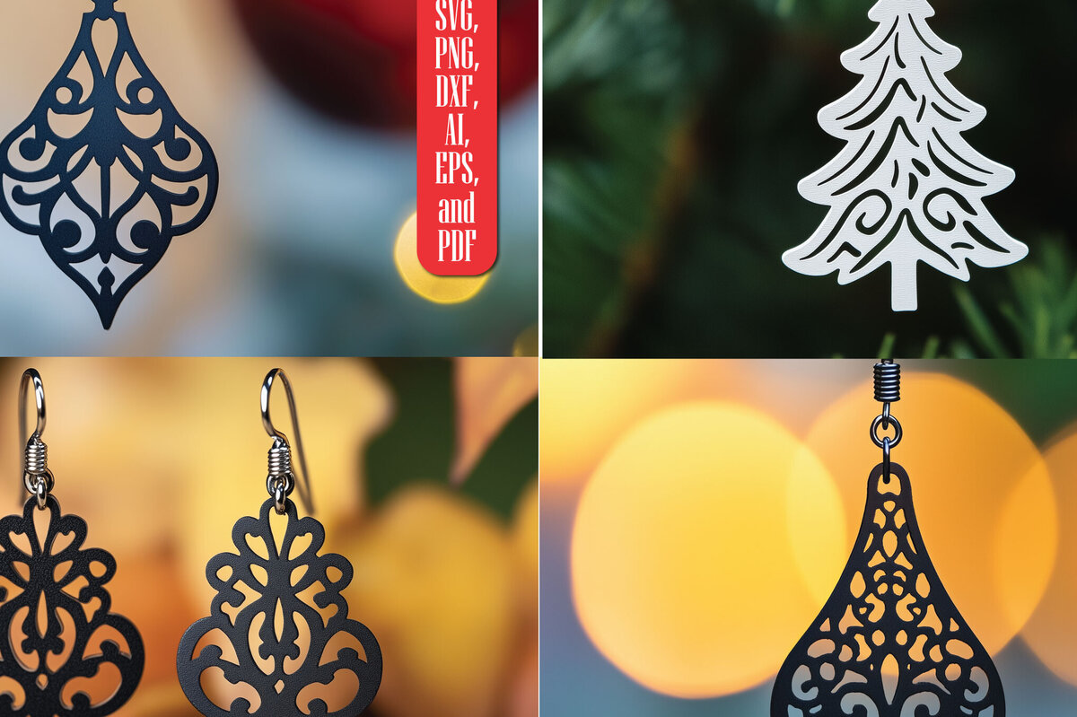 Σετ των 3 Intra απο ξύλο plywood 3mm-4mm πάχος Χριστουγεννιάτικο Σκουλαρίκι Cut File Δίασταση 3x3 cm INTRAFABR-107699536