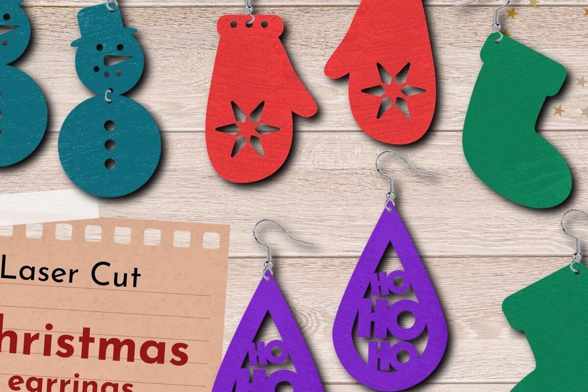 Σετ των 3 Intra απο ξύλο plywood 3mm-4mm πάχος Χριστουγεννιάτικο Σκουλαρίκι, Χειμερινό κοσμηματοπωλείο Δίασταση 3x3 cm INTRAFABR-41791668