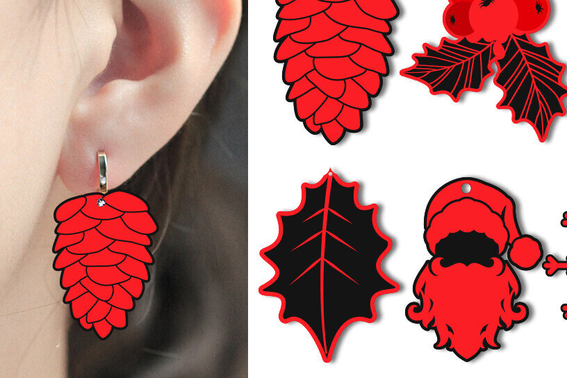 Σετ των 3 Intra απο ξύλο plywood 3mm-4mm πάχος Σχέδια δέσμης χριστουγεννιάτικων σκουλαρίκια Δίασταση 15x18 cm INTRAFABR-90814223