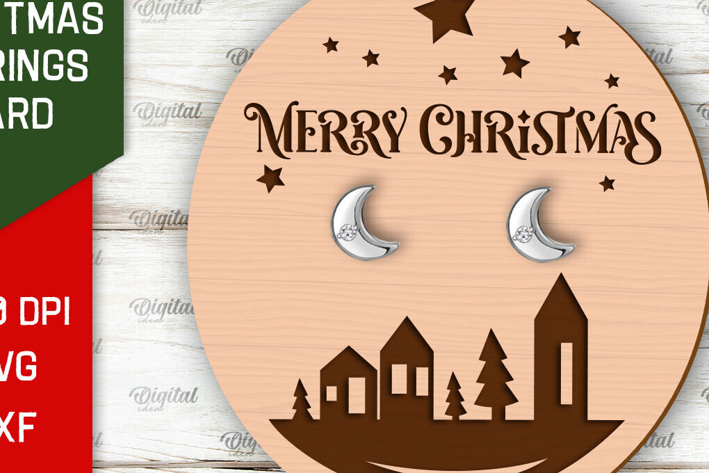 Σετ των 3 Intra απο ξύλο plywood 3mm-4mm πάχος Χριστουγεννιάτικα Σκουλαρίκια Κάρτα με λέιζερ Δίασταση 3x3 cm INTRAFABR-104869116