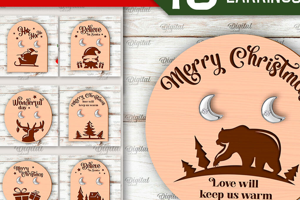 Σετ των 3 Intra απο ξύλο plywood 3mm-4mm πάχος Χριστουγεννιάτικα Σκουλαρίκια Κάρτες  Δίασταση 3x3 cm INTRAFABR-104870772