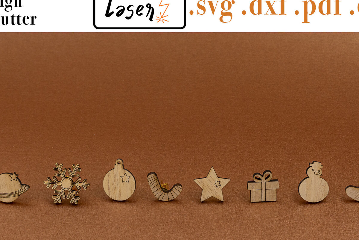 Σετ των 3 Intra απο ξύλο plywood 3mm-4mm πάχος Χριστουγεννιάτικων Σκουλαρίκια για κόφτη λέιζερ Δίασταση 3x3 cm INTRAFABR-53886273