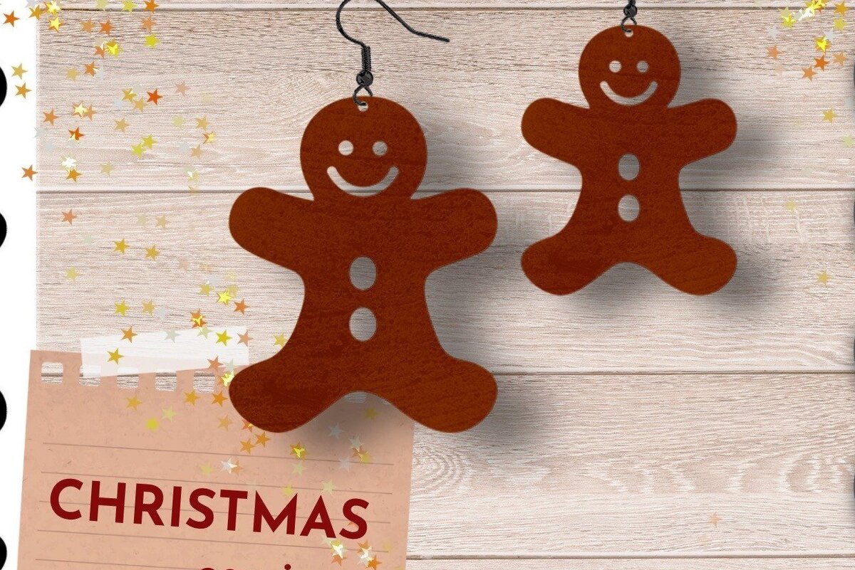 Σετ των 3 Intra απο ξύλο plywood 3mm-4mm πάχος Χριστουγεννιάτικα σκουλαρίκια, Gingerbread Man Δίασταση 3x3 cm INTRAFABR-38340120