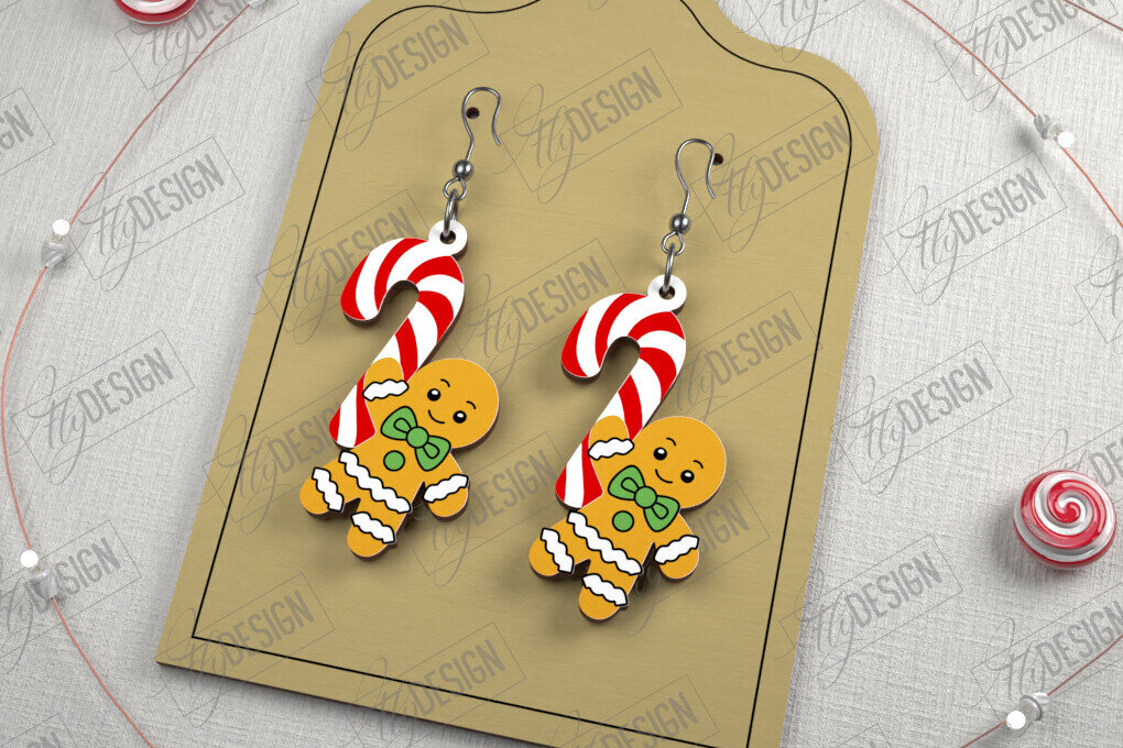 Σετ των 3 Intra απο ξύλο plywood 3mm-4mm πάχος Χριστουγεννιάτικα Σκουλαρίκια | Ιδέα για δώρο διακοπών Δίασταση 3x3 cm INTRAFABR-107177826