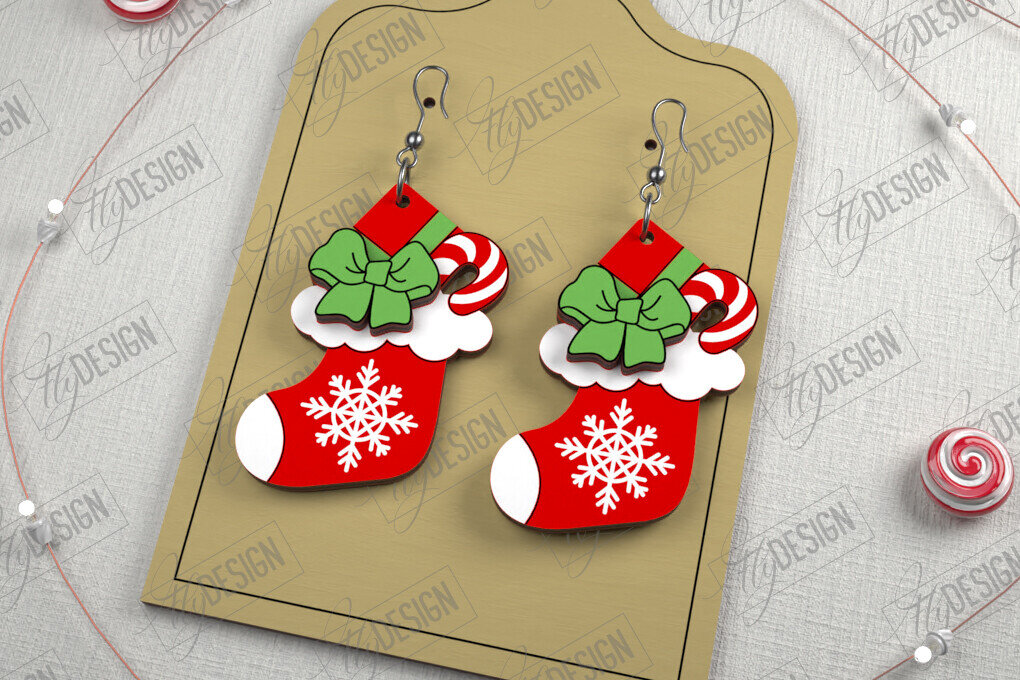 Σετ των 3 Intra απο ξύλο plywood 3mm-4mm πάχος Χριστουγεννιάτικα Σκουλαρίκια | Ιδέα για δώρο διακοπών Δίασταση 3x3 cm INTRAFABR-107177784