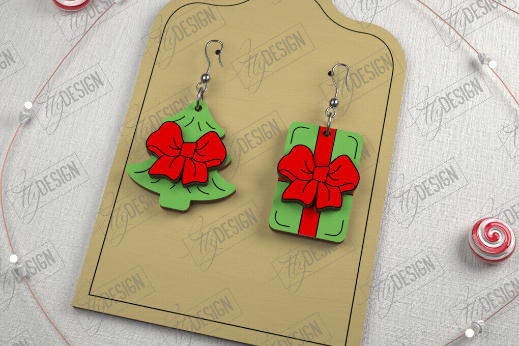 Σετ των 3 Intra απο ξύλο plywood 3mm-4mm πάχος Χριστουγεννιάτικα Σκουλαρίκια | Ιδέα για δώρο διακοπών Δίασταση 3x3 cm INTRAFABR-107177796