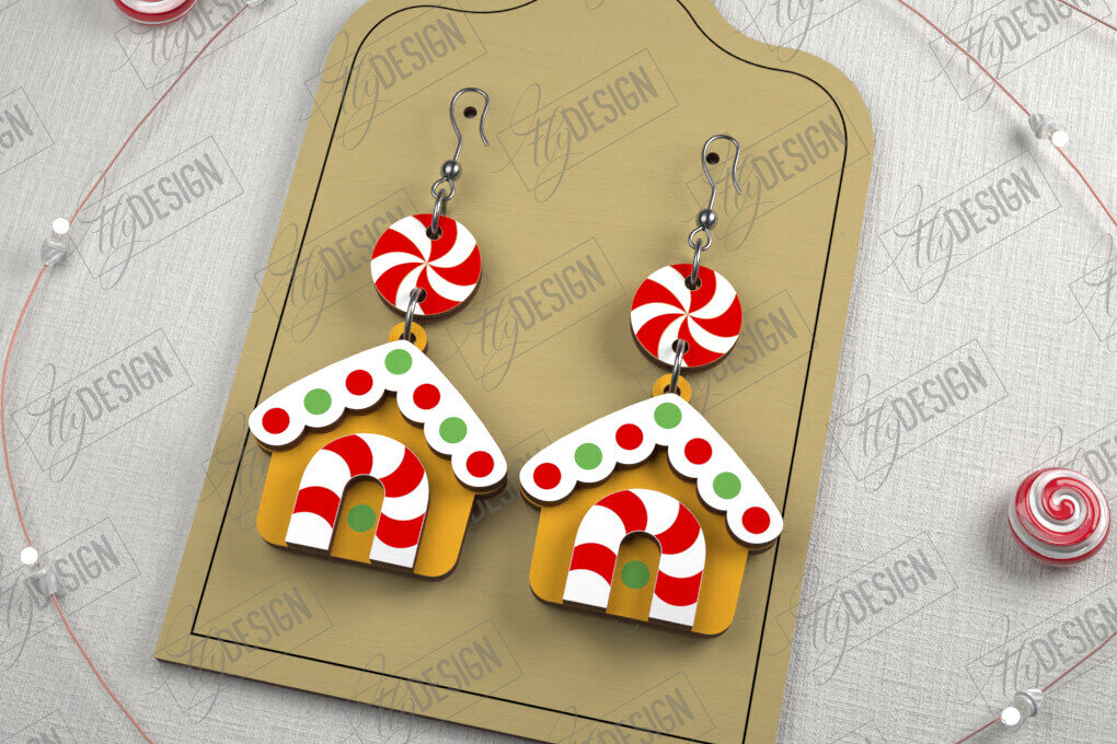 Σετ των 3 Intra απο ξύλο plywood 3mm-4mm πάχος Χριστουγεννιάτικα Σκουλαρίκια | Ιδέα για δώρο διακοπών Δίασταση 3x3 cm INTRAFABR-107177801