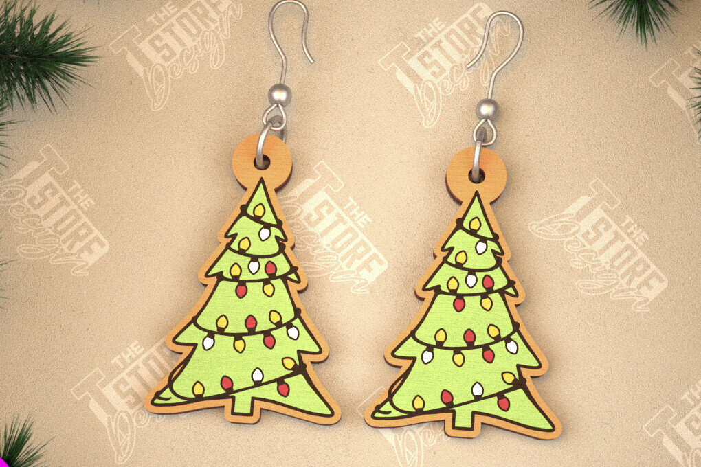 Σετ των 3 Intra απο ξύλο plywood 3mm-4mm πάχος Χριστουγεννιάτικα Σκουλαρίκια | Σχεδιασμός κοσμημάτων |CNC Δίασταση 3x3 cm INTRAFABR-105341025