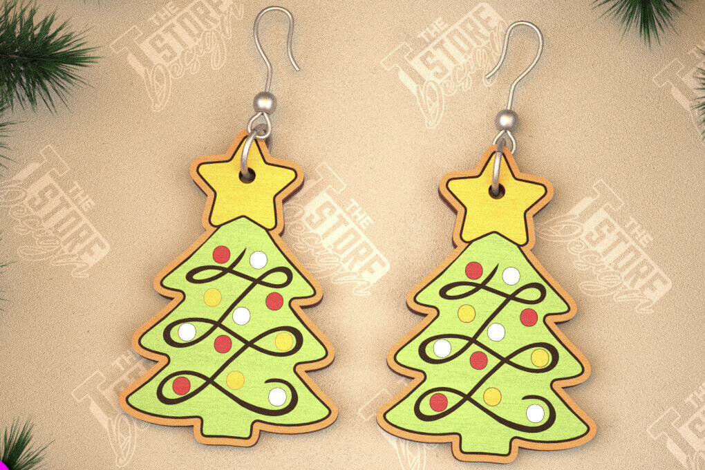 Σετ των 3 Intra απο ξύλο plywood 3mm-4mm πάχος Χριστουγεννιάτικα Σκουλαρίκια | Σχεδιασμός κοσμημάτων |CNC Δίασταση 3x3 cm INTRAFABR-105341002