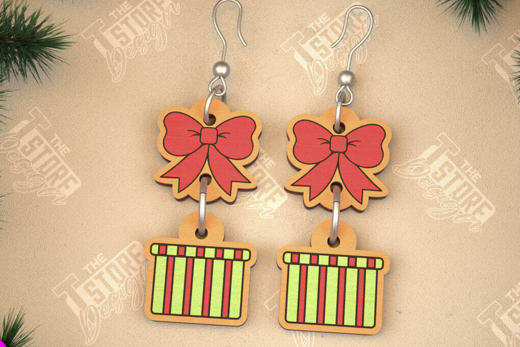 Σετ των 3 Intra απο ξύλο plywood 3mm-4mm πάχος Χριστουγεννιάτικα Σκουλαρίκια | Σχεδιασμός κοσμημάτων |CNC Δίασταση 3x3 cm INTRAFABR-105341006