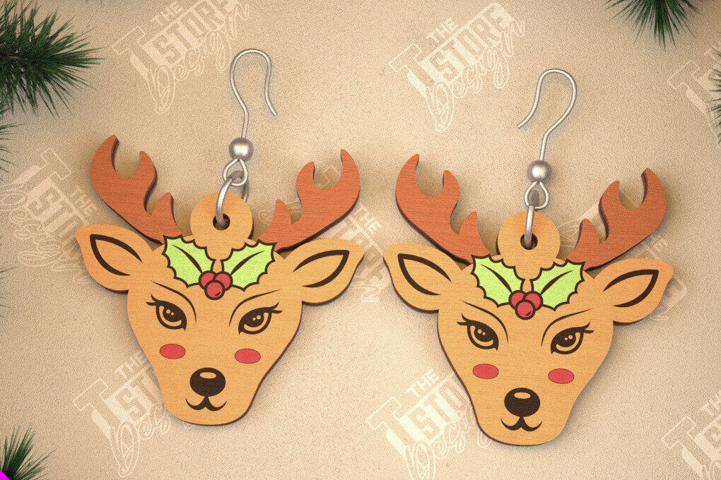 Σετ των 3 Intra απο ξύλο plywood 3mm-4mm πάχος Χριστουγεννιάτικα Σκουλαρίκια | Σχεδιασμός κοσμημάτων |CNC Δίασταση 3x3 cm INTRAFABR-105341008